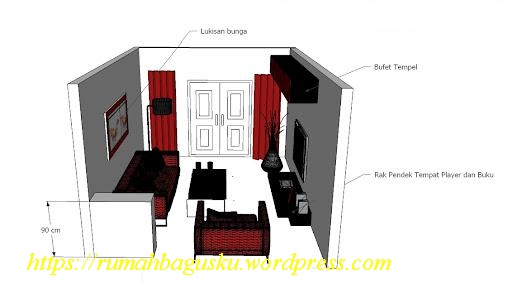 Desain Interior Ruang Tamu Kecil Merah Modern Minimalis 